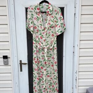 Mara Hoffman Copenhagen Cream Maxi Pink Floral Green Leaf Gabriella Dress-4